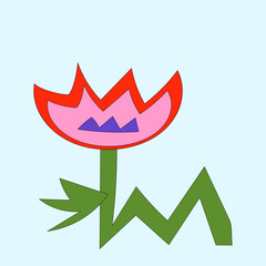 A bizarre psychedelic flower in the A bizarre psychedelic flower in the hippie style of the 60s and 70s. An element of a botanical pattern. Summer print. Place for text