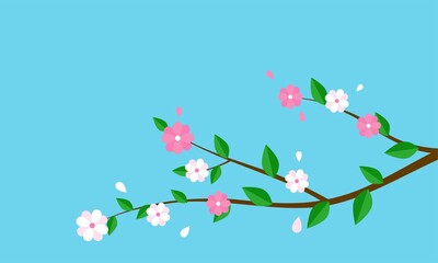 Spring tree branch with flowers and leaves
