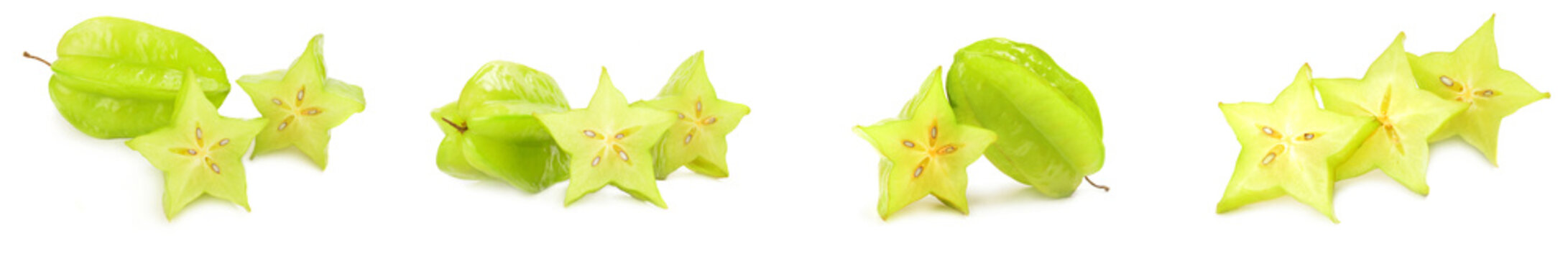 Collage of carambole on a white background