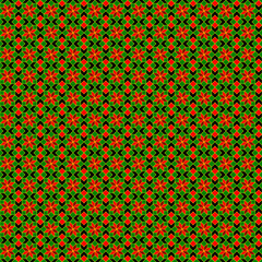New Year, Christmas abstract geometric seamless pattern with red decorative poinsettia flowers, red and green squares