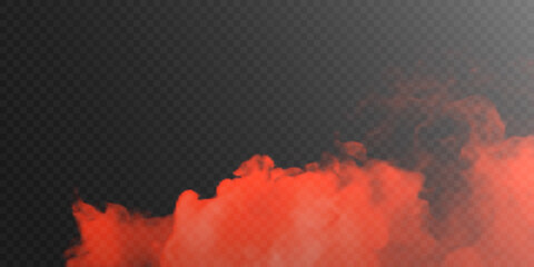 Red vector cloudiness, fog or smoke on a dark background. Cloudy sky or smog. Vector illustration.