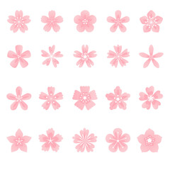 Pink flowers set. Sakura flowers collection of symbol, icon, sign. Cherry blossom vector illustration