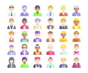 Simple set of 30 Male Occupation Avatar icons in detailed flat style