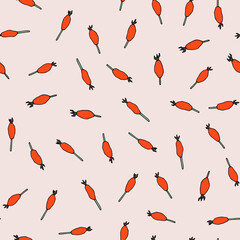 Bright red barberry berries seamless pattern on the  light background. Good for kitchen textile design and marking spices and spices.