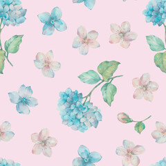 Seamless pattern of watercolor flowers. Watercolor illustration for design, ready-made seamless background with delicate flowers