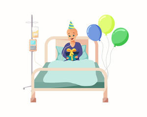 a boy with childhood cancer and receives gifts and balloons.