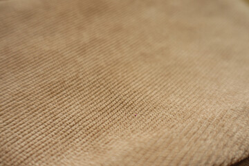 Close view of light brown corduroy fabric