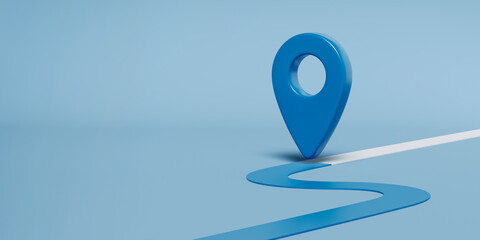 Map or location locator marker, blue navigation icon on blue background, source or template, 3d rendering