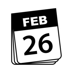 February 26. Calendar Icon. Vector Illustration.