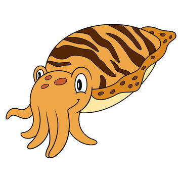 recommend clip art: Cuttle fish cartoon style illustration. Happy smiling face. Cheerful mascot and character for children. Cute wildlife underwater creature for zoo or aquarium logo or clip art.