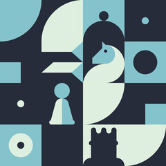 Illustration with chess and geometric elements. Design in abstract style.