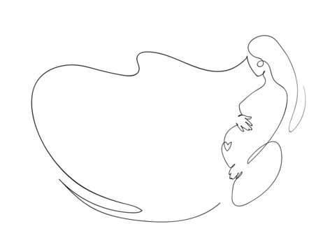 recommend clip art: Pregnancy artline hand drawing, motherhood sketch, pregnant woman line art with continuous line. Vector banner with copyspace.