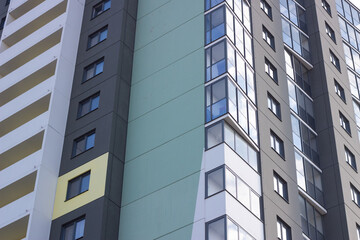 Exterior of the facade of an apartment building close-up