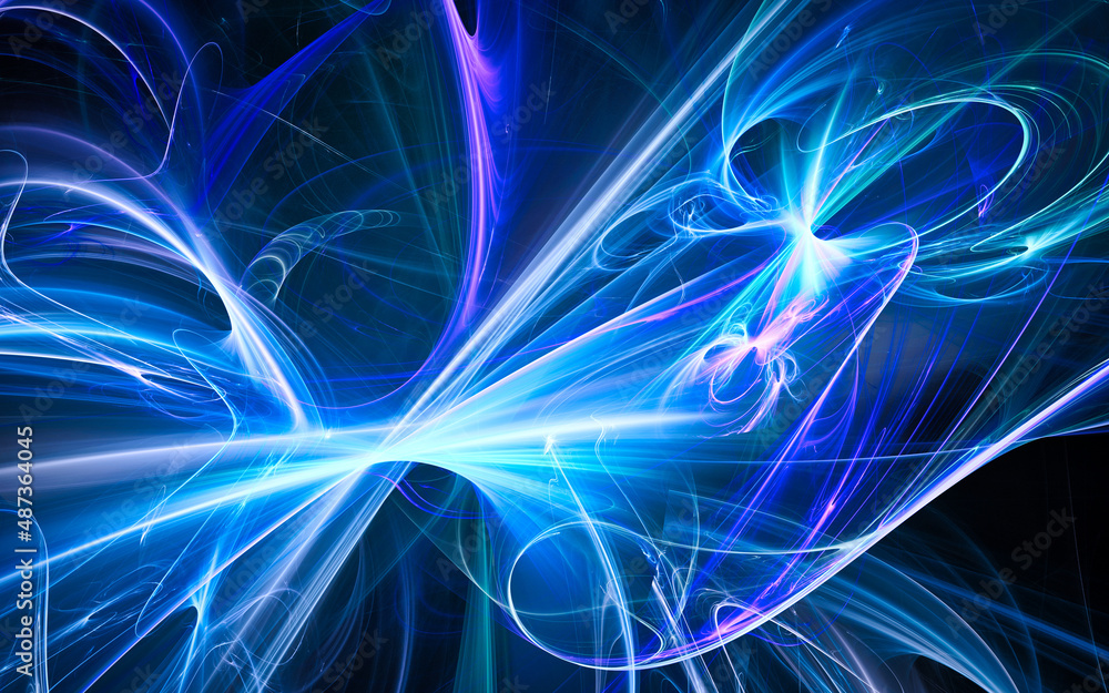 Fototapete abstract computer illustrations of fantastic energy waves of various shapes and shades on a black ba