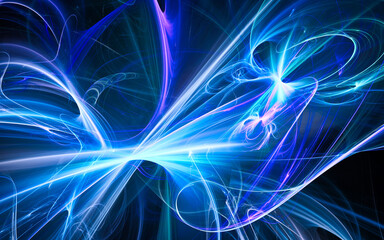 abstract computer illustrations of fantastic energy waves of various shapes and shades on a black background for use in symbols, signs for digital design and graphics