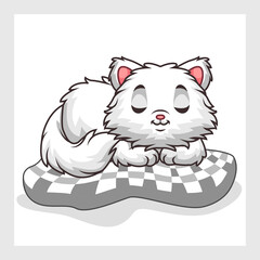 cartoon cute cat sleeping on a pillow isolated on a white background