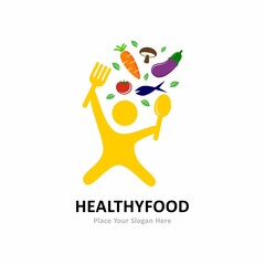 Healthy food with child or people logo template vector. Suitable for business, food , health, and art