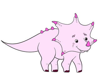 Obraz premium Pink dinosaur, hard drawing. Kind Triceratops, ancient animal.