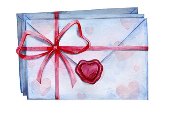 Love and Letters. Cliparts of romantic letters and envelopes. romantic compositions. Mother's Day, Valentine's Day. Hand drawn watercolor illustrations