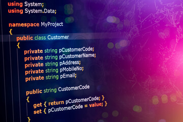 C sharp programming language source code example on monitor, C# source code.