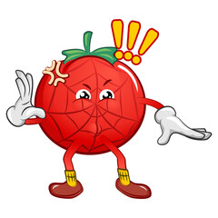 vector mascot character of a tomato that becomes a cute tomato spider