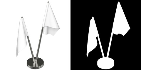 3D rendering illustration of table top flags with stand