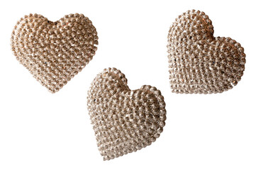 Silver set hearts, design and decor element isolated on white background. Glossy heart