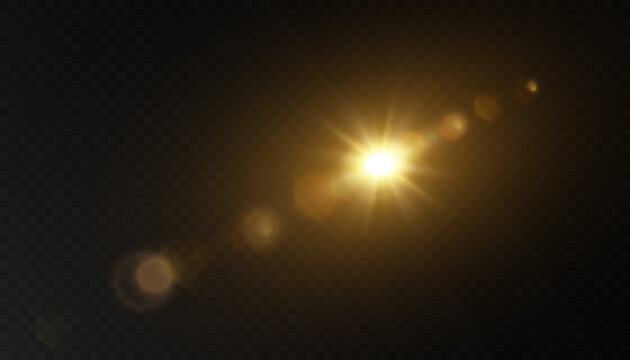 Light gold star png. Light sun glow png. Light flash of warm light with highlights.