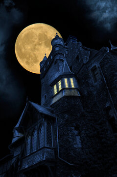 halloween house with the moon