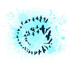 A flock of blue birds. Abstract mosaic flying bird. Vector illustration