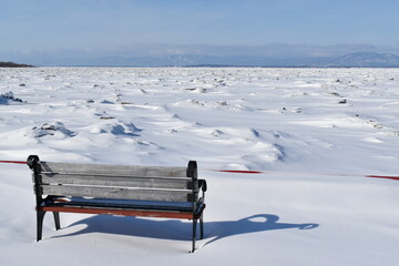 A bench on the quay, Montmagny,  Québec, Canada