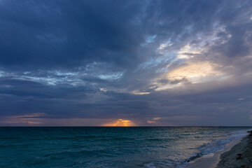 Beautiful sunrise on the ocean shore in the morning