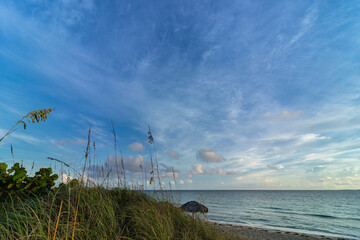 Beautiful sunrise on the ocean shore in the morning