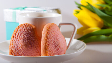 Yellow tulips, a surprise box and a cup of espresso. Romantic evening