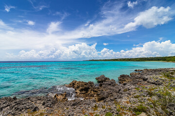 Beautiful shades of the Caribbean sea at noon