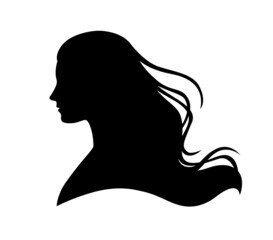Vector silhouette of beautiful woman's head with flowing hair - beauty salon, spa or hairdresser decorative symbol