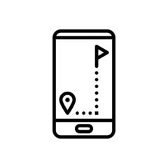 Icon Label, Map, Location on Mobile phone screen. The end Point, Route, Direction, Traffic Pattern. Vector sign in simple style isolated on white background.