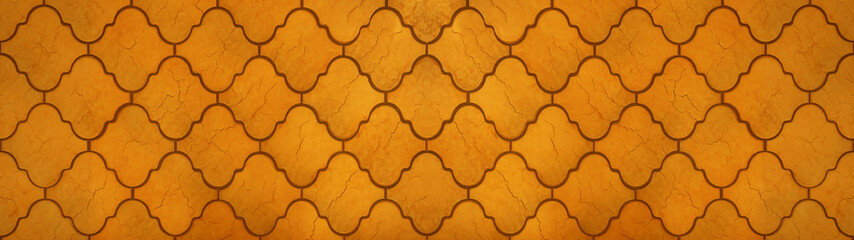 Yellow orange traditional motif tiles wallpaper floor wall texture background banner panorama-...