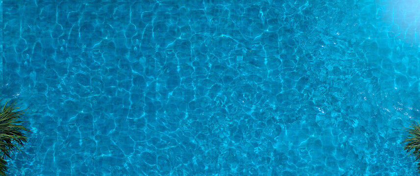 Swimming pool blue water in summer top view angle. Aerial view images of swimming pool in a sunny day which suitable for sport or relax on vacation time or workout for burn some calories in holiday.