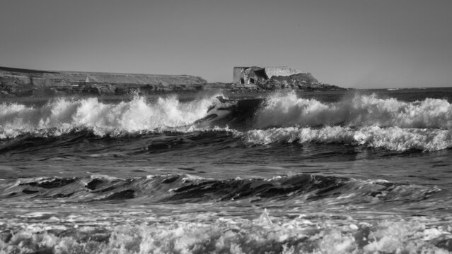 Powerful Waves at a Scottish Beach in Black and White © Joe Dailly