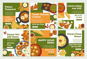 Indian food sale, social media template banner set