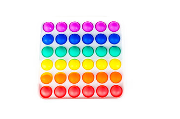 Sensory anti stress toy Pop it Fidget Toy Colorful, on white background. Copy space