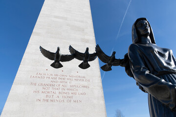 Netherlands,Limburg,Margraten, february 12 2022: Memorial tower at the American Cemetery and...