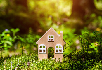 the symbol of the house stands on green moss