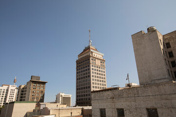Daytime view of the historic downtown district of Fresno, California, USA.