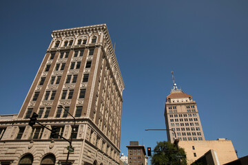 Daytime view of the historic downtown district of Fresno, California, USA. - obrazy, fototapety, plakaty