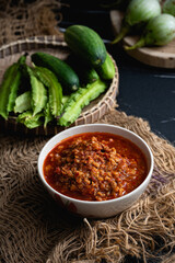 Nam Prik Ong Northern Spicy chili paste and traditional Thai food.
