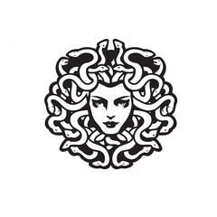 Vector Black and White Medusa Gorgon Woman Head with snakes Illustration © krustovin