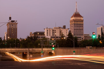 Fototapeta na wymiar Twilight view of the historic downtown district of Fresno, California, USA.