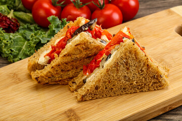 Club sandwich with eggplant and cheese